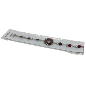 Charming Charlie Bracelet - Silver Plated Chain, Faux Garnet Stones and Rhinesto